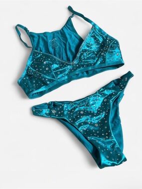 Teal cxix crystal festival/burning man/ aerial/ pole costume set